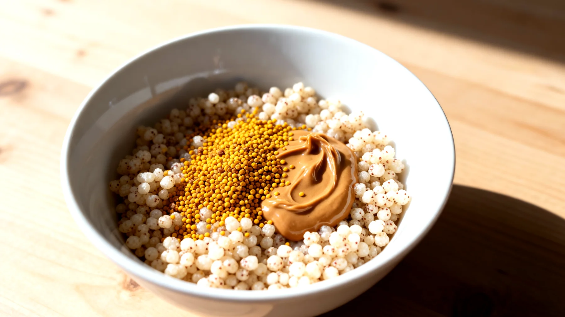 Amaranto soffiato con polline d'api e burro di nocciole"