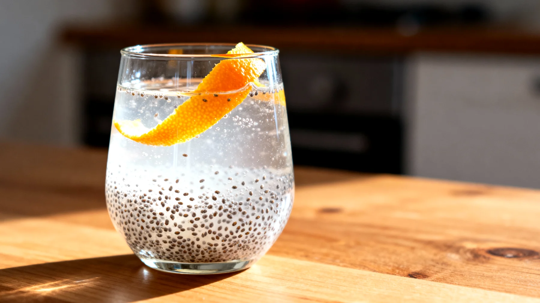 Kefir d'acqua aromatizzato con semi di chia e buccia di agrumi"