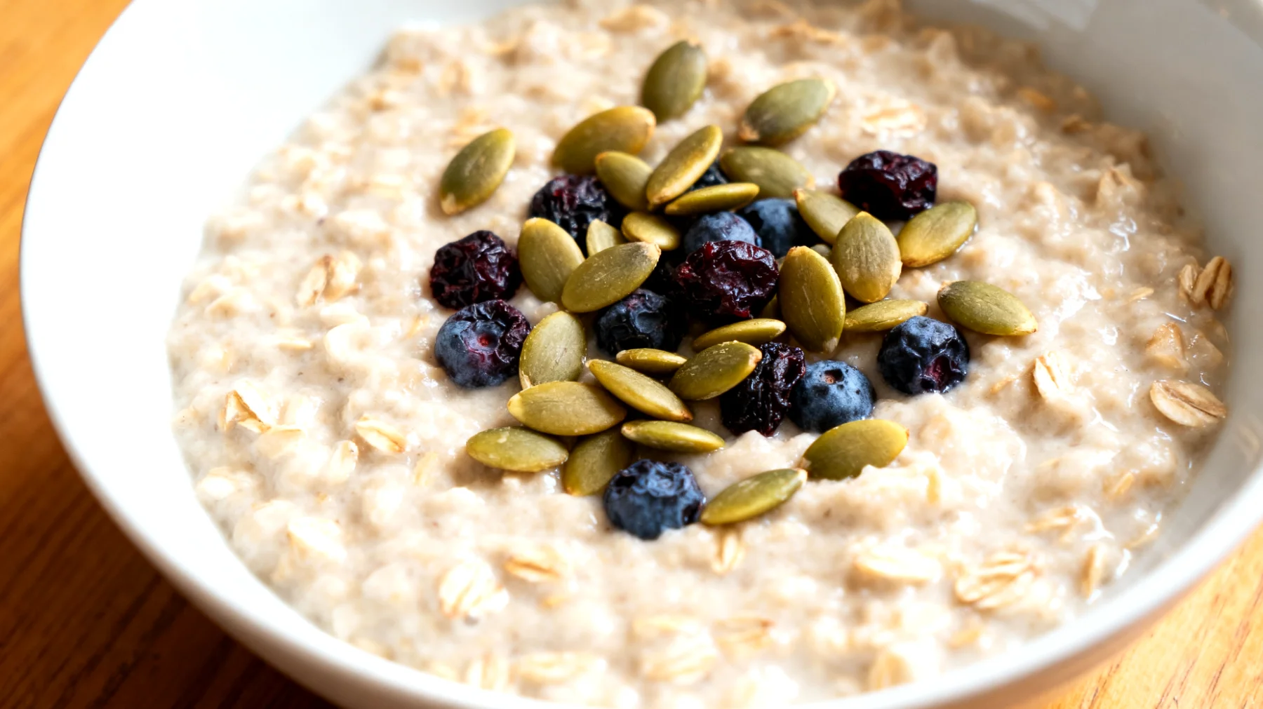 Porridge di avena con semi di zucca e mirtilli disidratati"