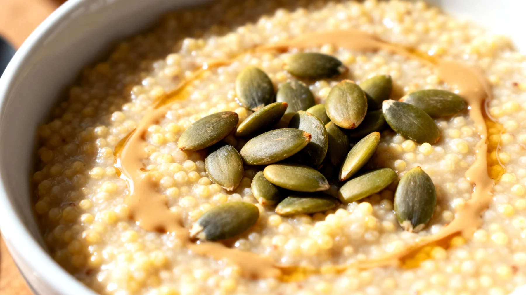 Porridge di miglio con semi di zucca e tahini"