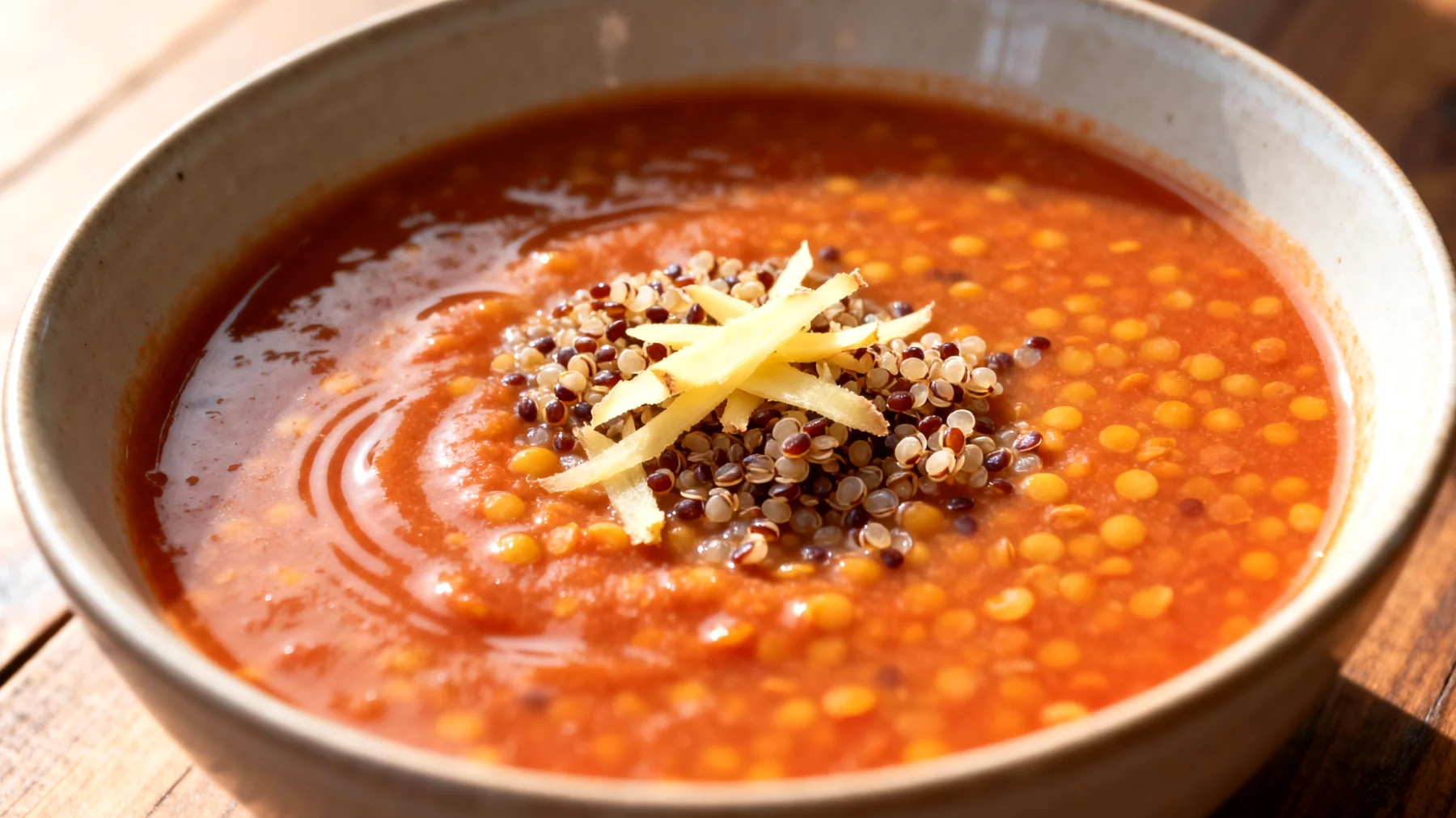 Zuppa di lenticchie rosse con quinoa e zenzero"