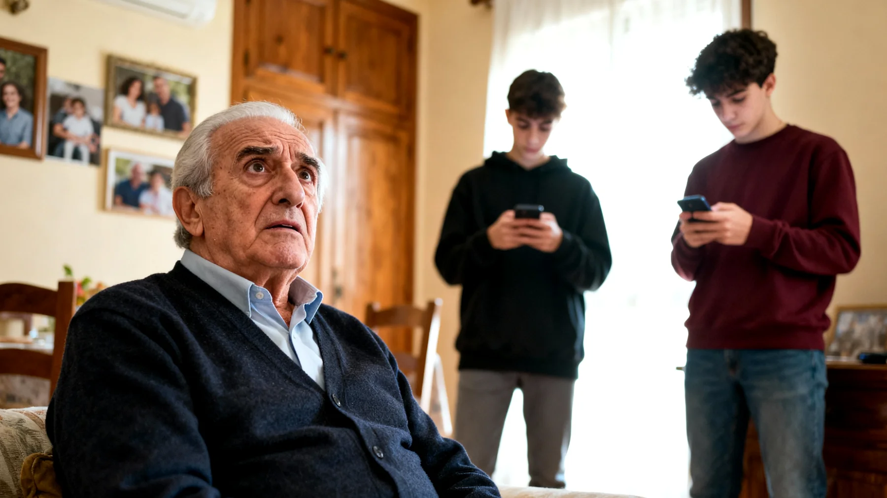 Il nonno fatica a comunicare con i nipoti giovani adulti che sembrano distanti, usano un linguaggio diverso e non condividono più interessi comuni come quando erano piccoli"