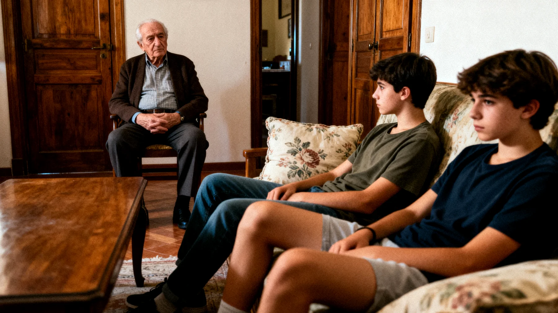 Il nonno fatica a creare un dialogo emotivo profondo con i nipoti adolescenti, limitandosi a conversazioni superficiali e pratiche, senza riuscire a esprimere affetto o a comprendere il loro mondo interiore"
