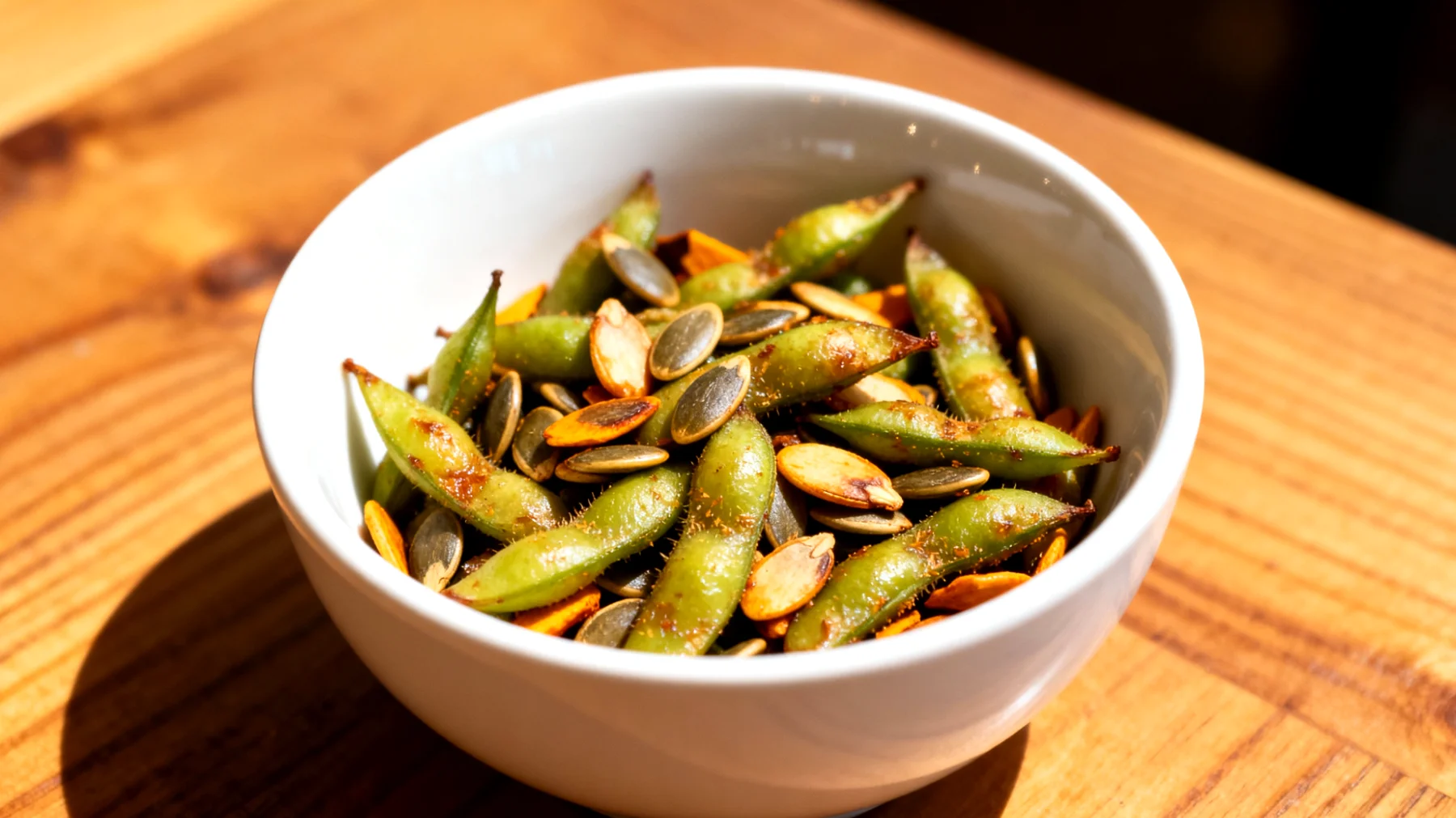 Edamame tostati con semi di zucca"