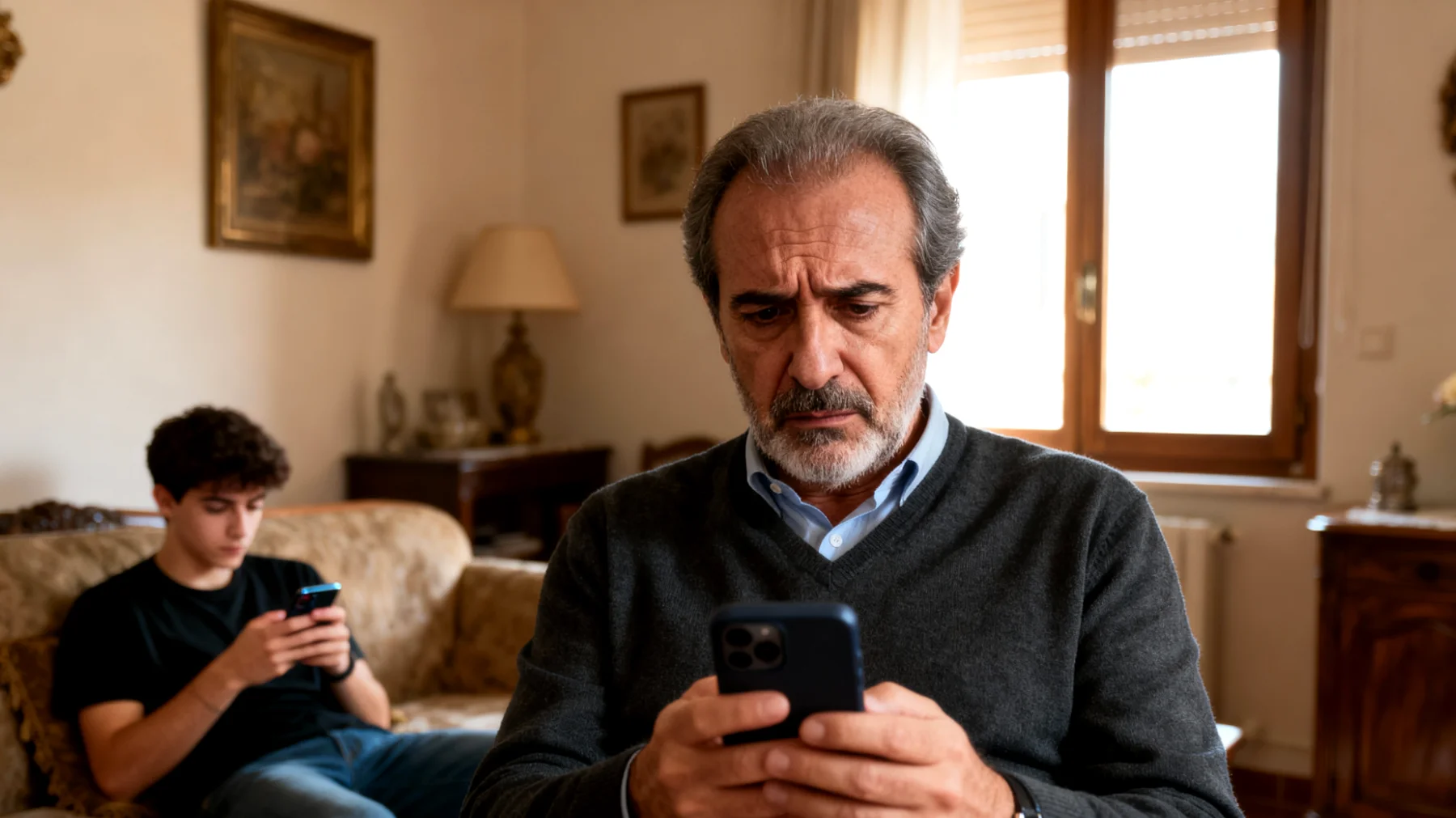 Un papà si trova in difficoltà nel gestire il rapporto con il figlio giovane adulto che utilizza i social media in modo rischioso, pubblicando contenuti inappropriati, esponendo eccessivamente la propria vita privata o interagendo con persone potenzialmente pericolose, creando tensioni sul confine tra rispetto della privacy e necessità di protezione."